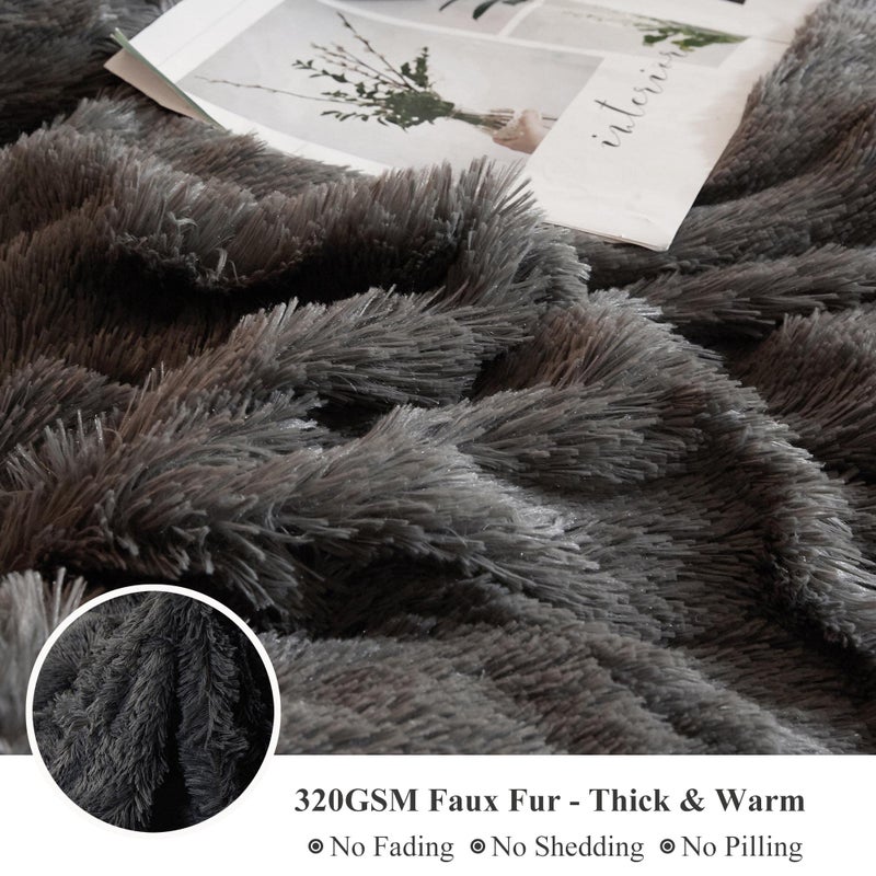 XeGe Plush Shaggy Duvet Cover Luxury Ultra Soft Crystal Velvet Bedding 1PC(1 Faux Fur Duvet Cover),Zipper Closure (Queen, Dark Gray) - Image 4